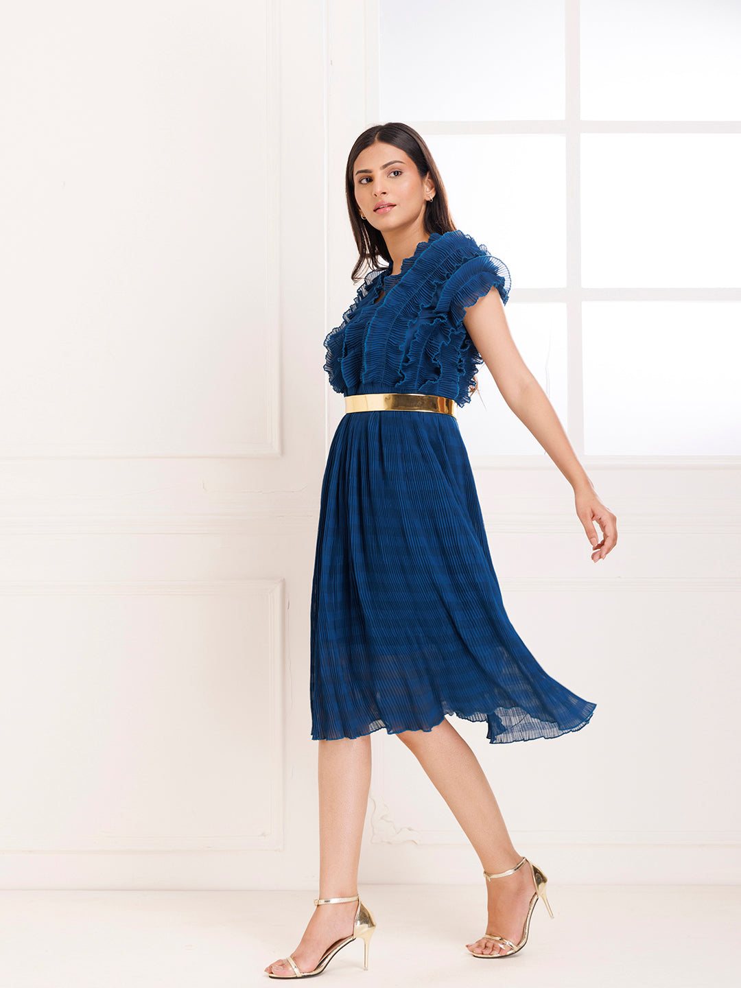 Petunia Blue Ruffle Pleated Dress by ragavi