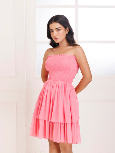 Gloriosa Lily Pink Smocked Chiffon Dress by ragavi