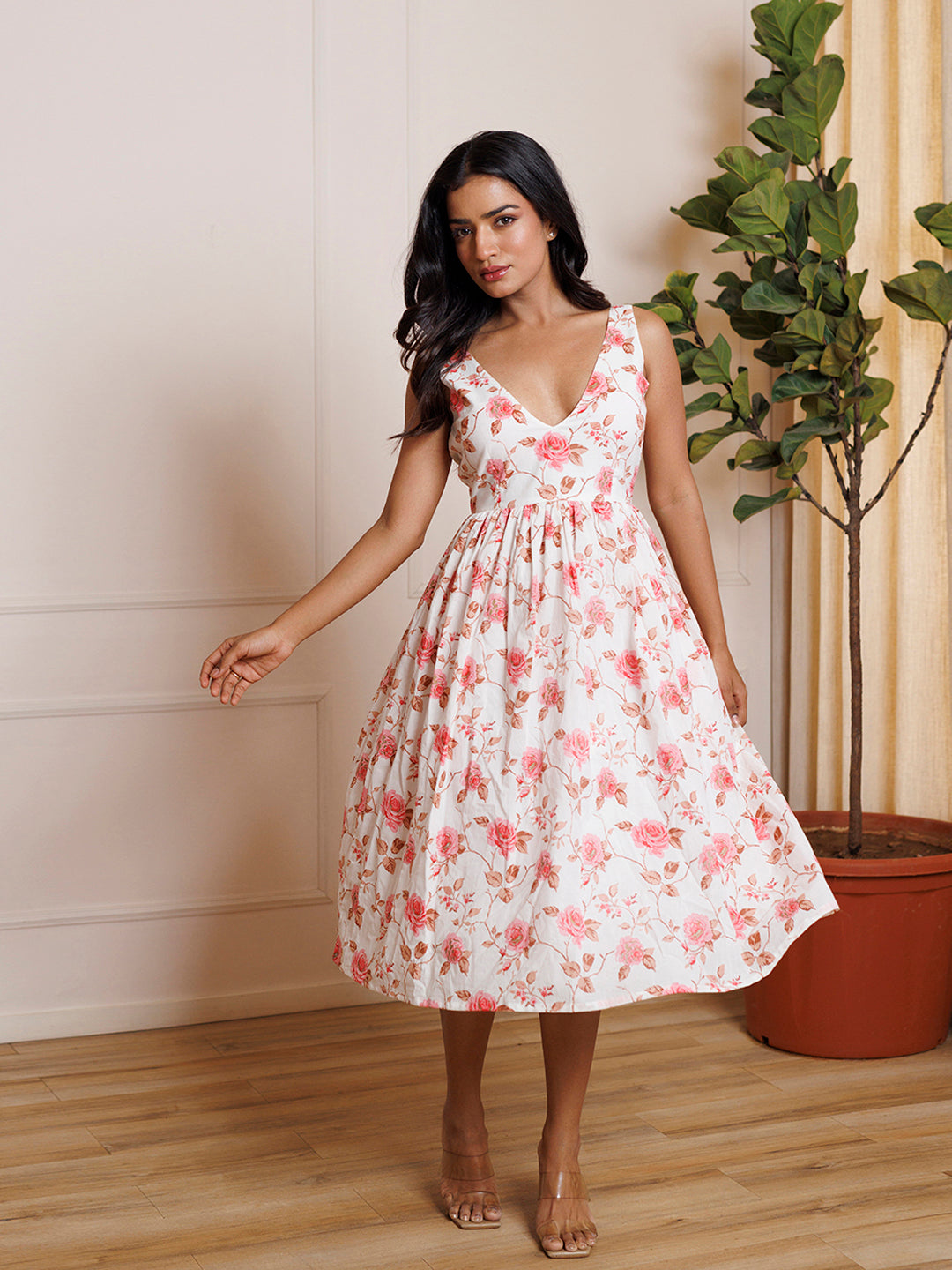 Rose Cotton Printed White Dress by ragavi