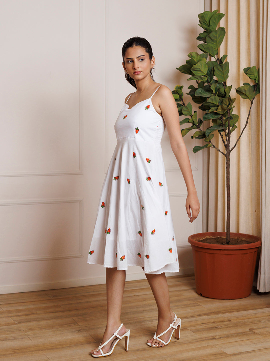 Strawberry White Embroidered Cotton Dress by ragavi