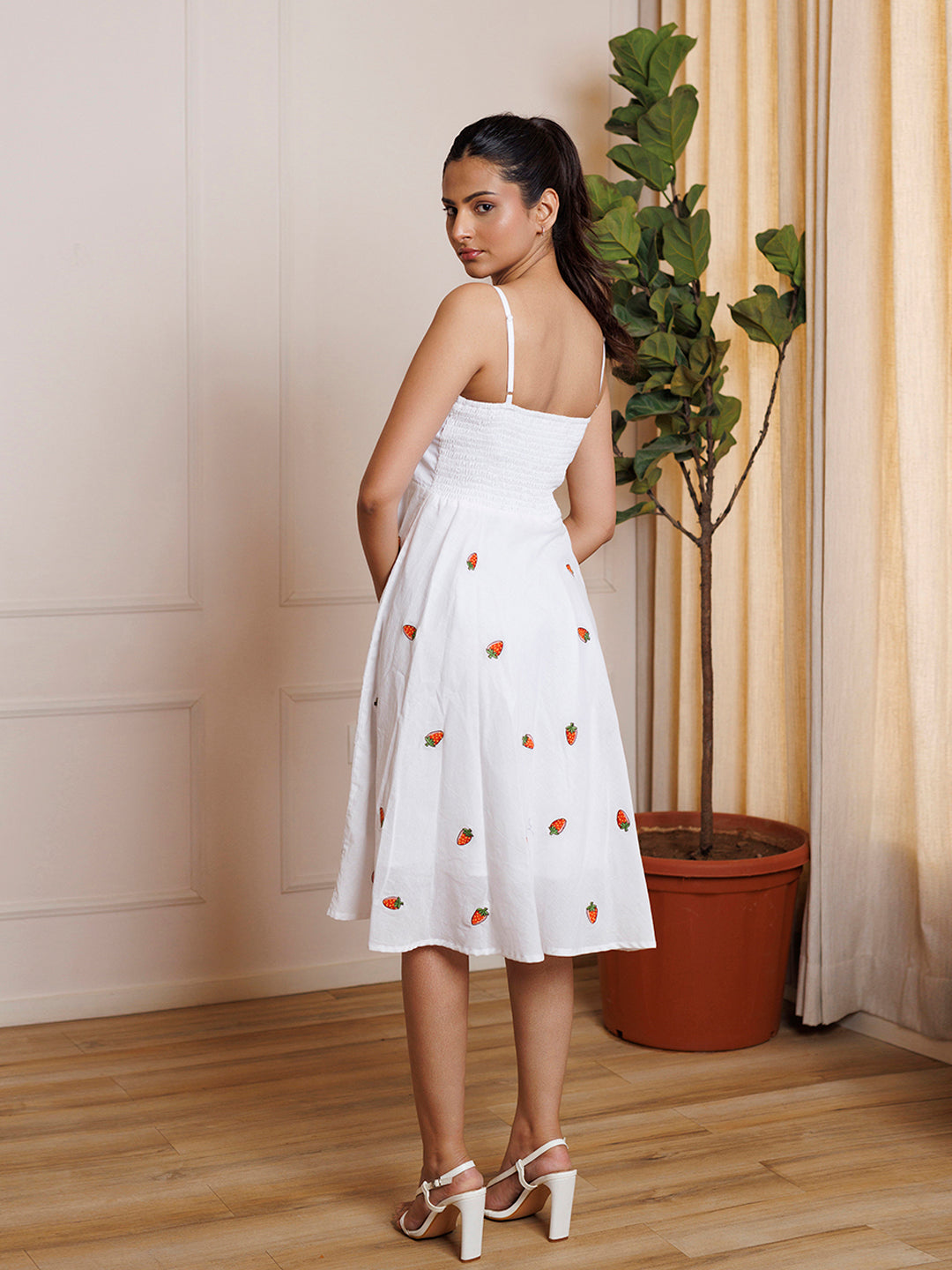 Strawberry White Embroidered Cotton Dress by ragavi