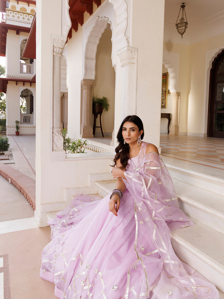 Petal Purple Organza Lehenga Set BY RAGAVI