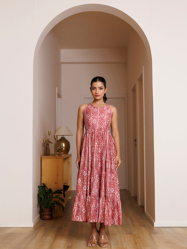 Buckeye Belle Pink Printed Chanderi Dress by ragavi