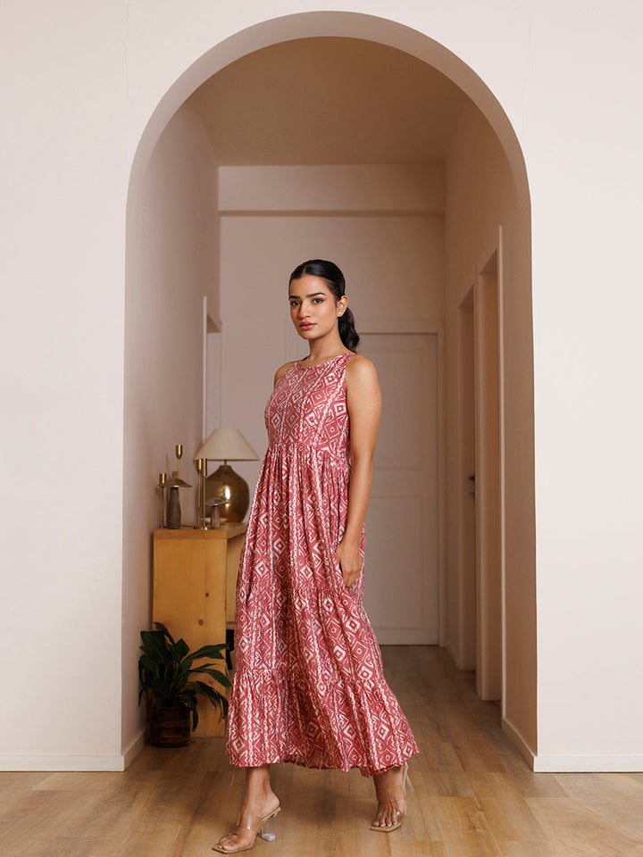 Buckeye Belle Pink Printed Chanderi Dress by ragavi