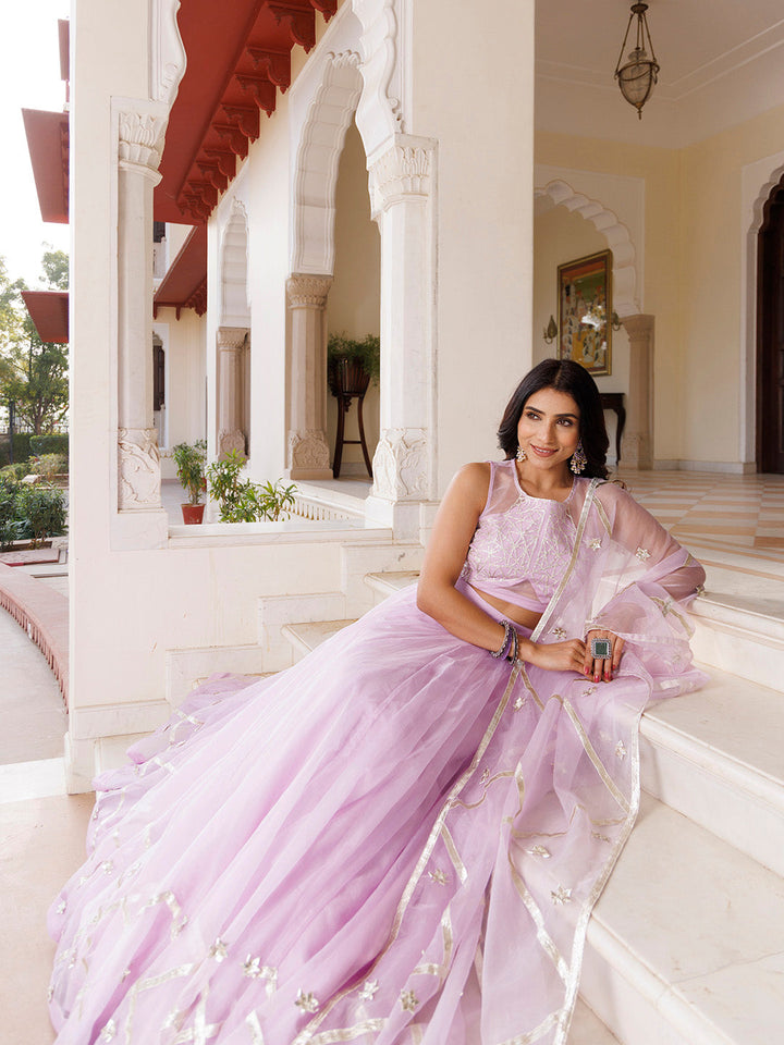 Petal Purple Organza Lehenga Set BY RAGAVI