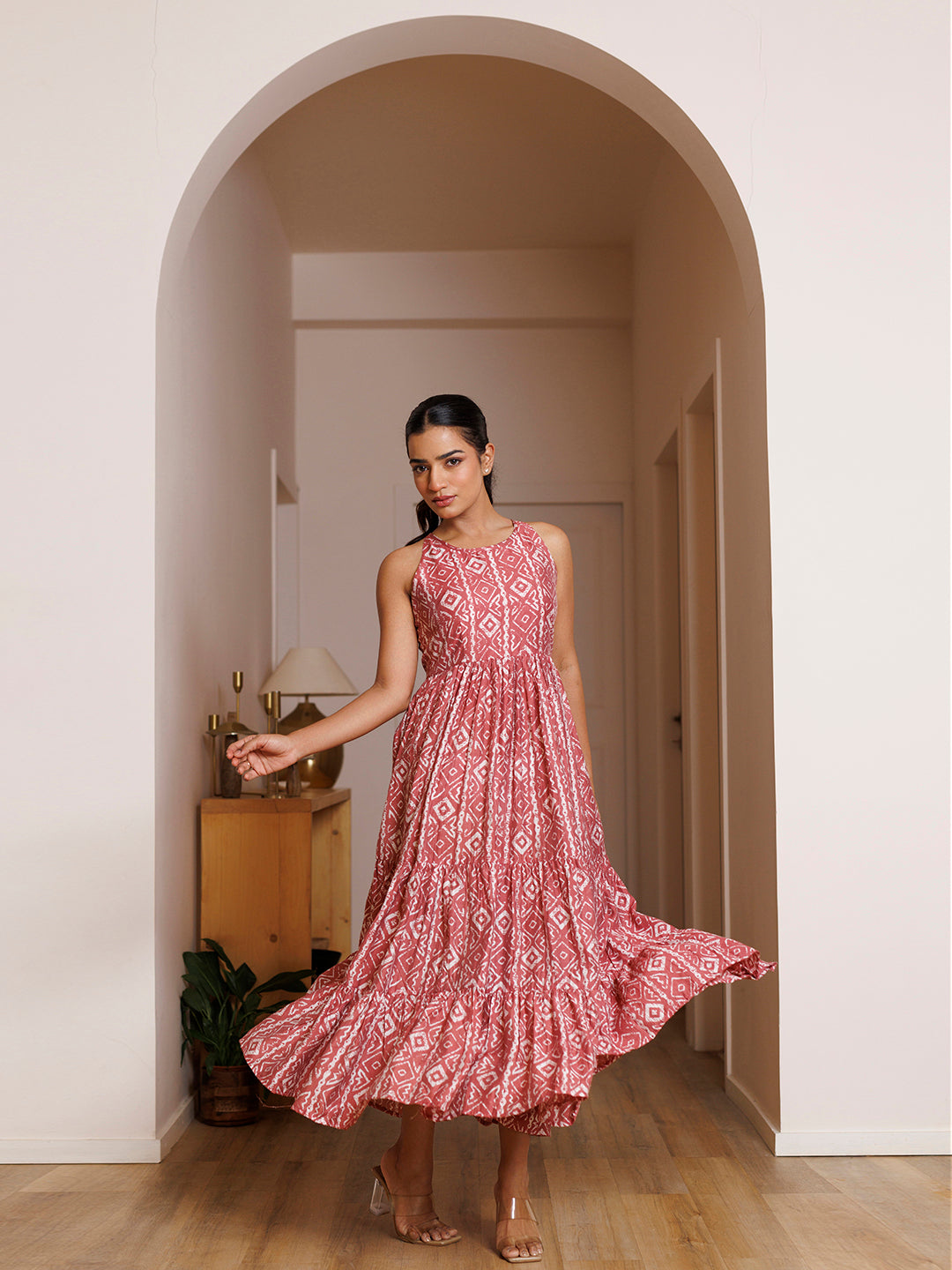 Buckeye Belle Pink Printed Chanderi Dress by ragavi