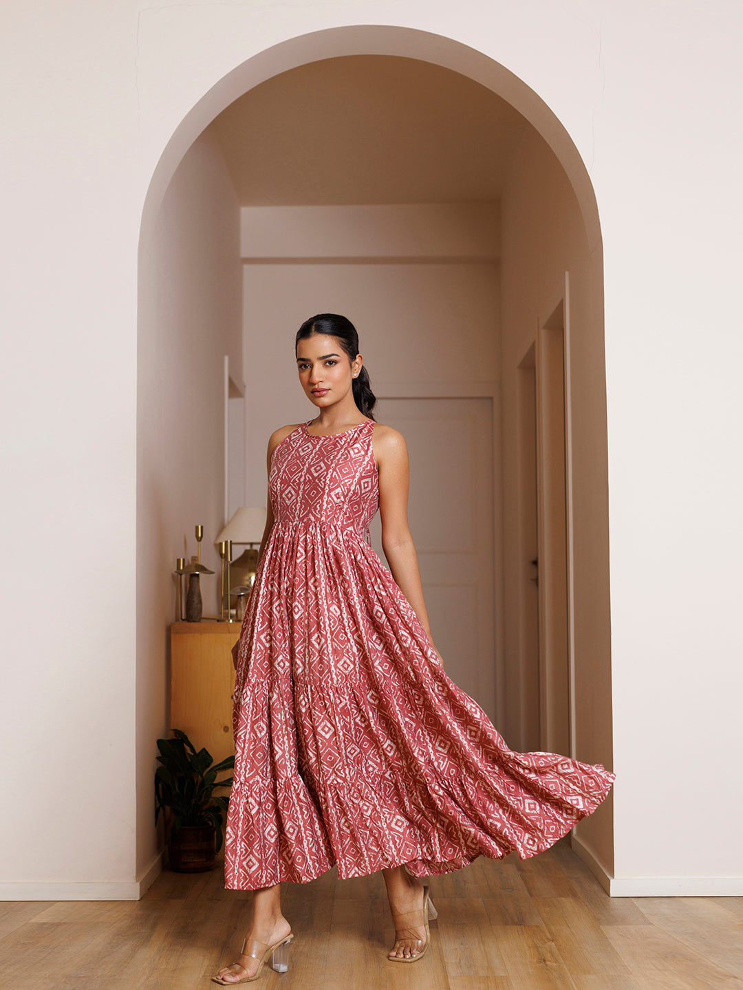 Buckeye Belle Pink Printed Chanderi Dress by ragavi