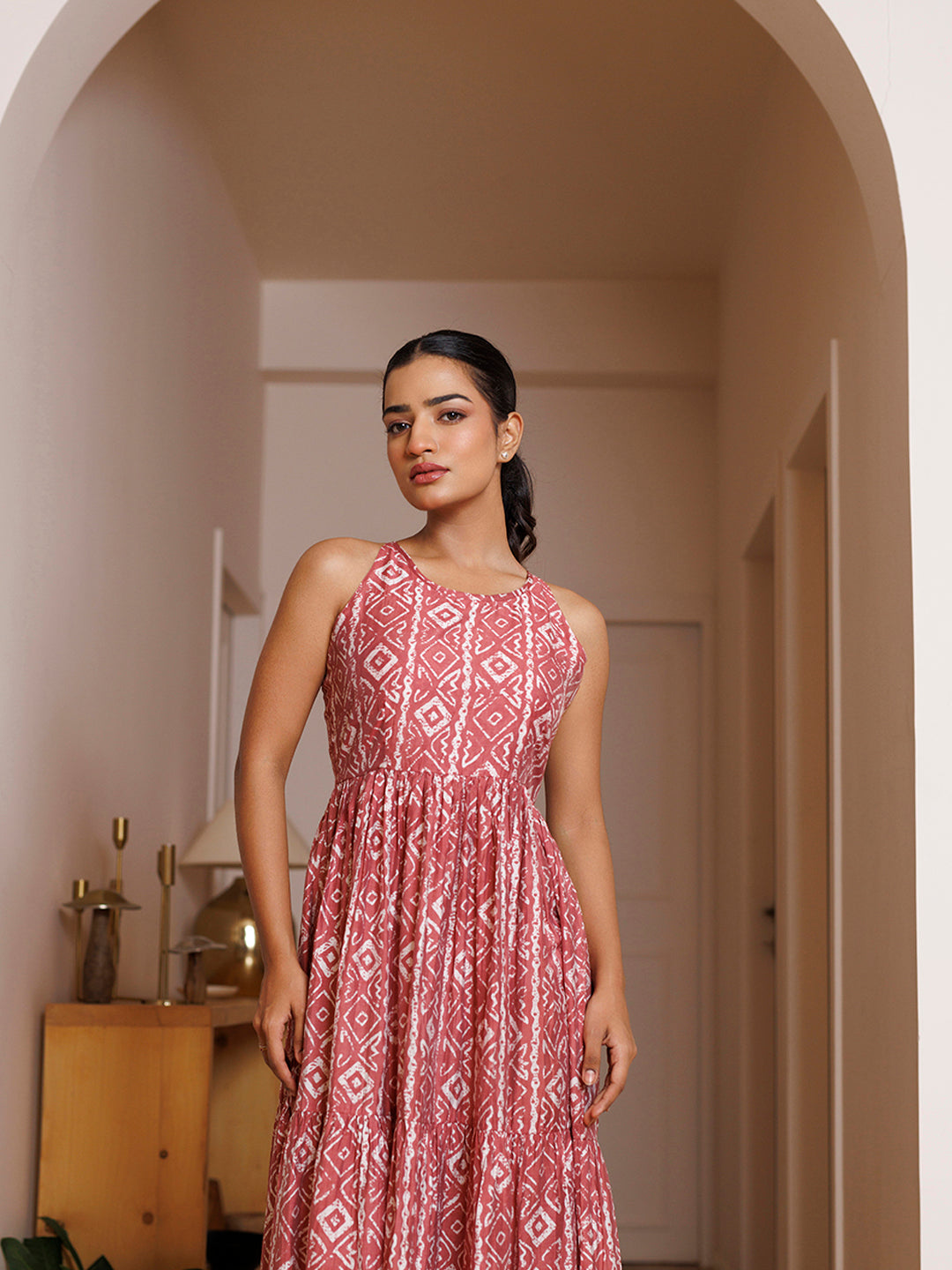 Buckeye Belle Pink Printed Chanderi Dress by ragavi