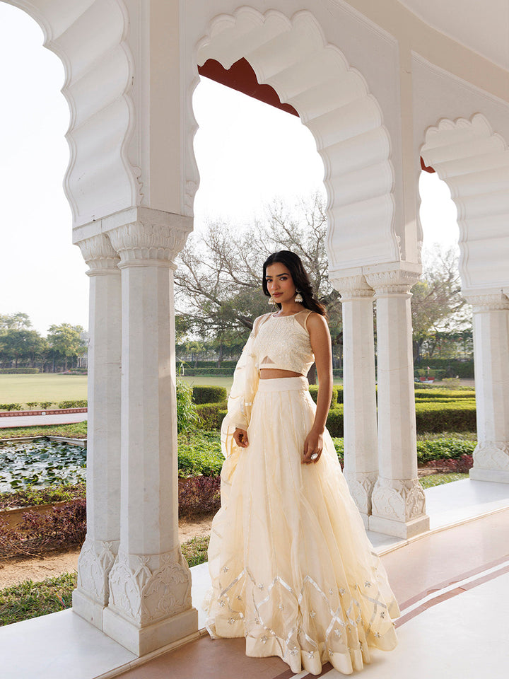 Petal Yellow Organza Lehenga Set BY RAGAVI