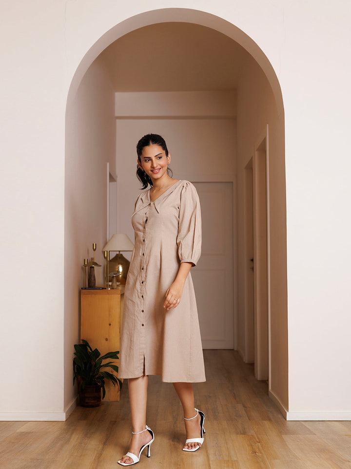 Taupe Linen Midi Dress by ragavi