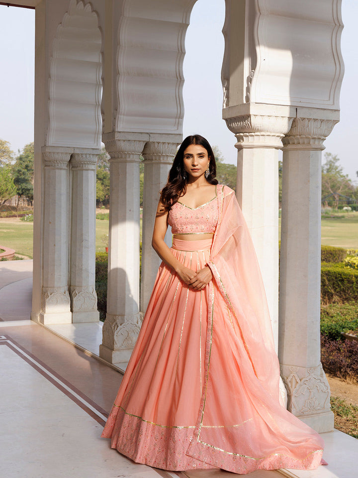 English Rose Cotton Embroidered Lehenga Set BY RAGAVI