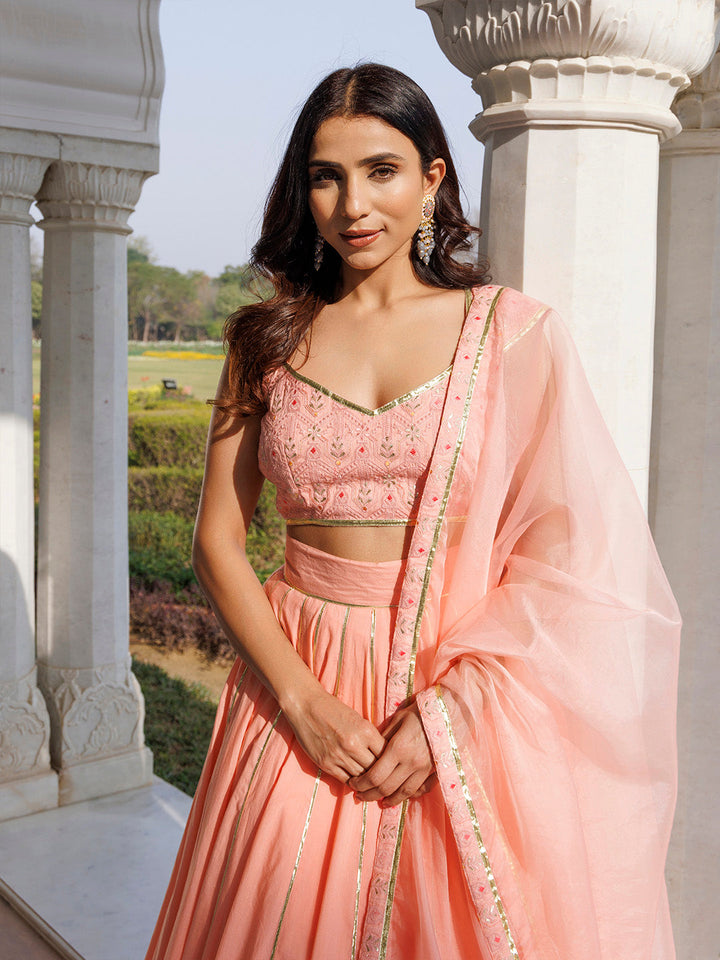 English Rose Cotton Embroidered Lehenga Set BY RAGAVI