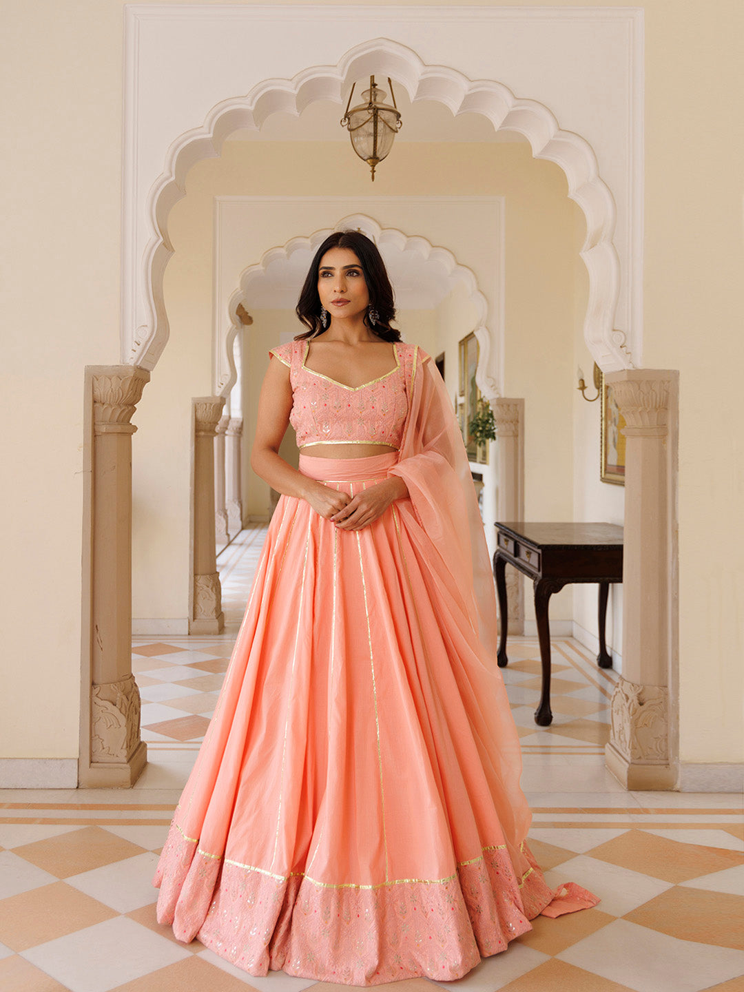 English Rose Cotton Embroidered Lehenga Set BY RAGAVI