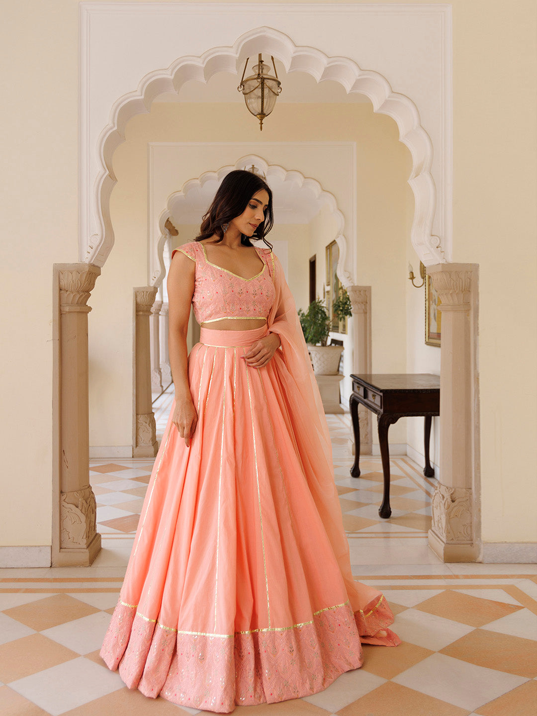 English Rose Cotton Embroidered Lehenga Set BY RAGAVI