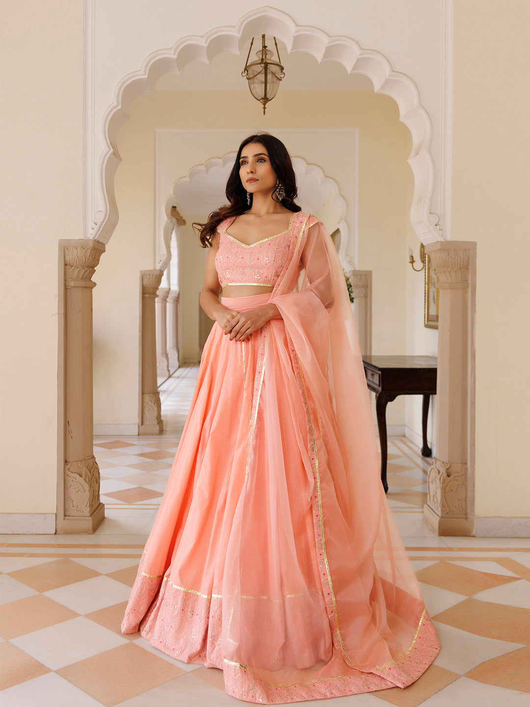 English Rose Cotton Embroidered Lehenga Set BY RAGAVI