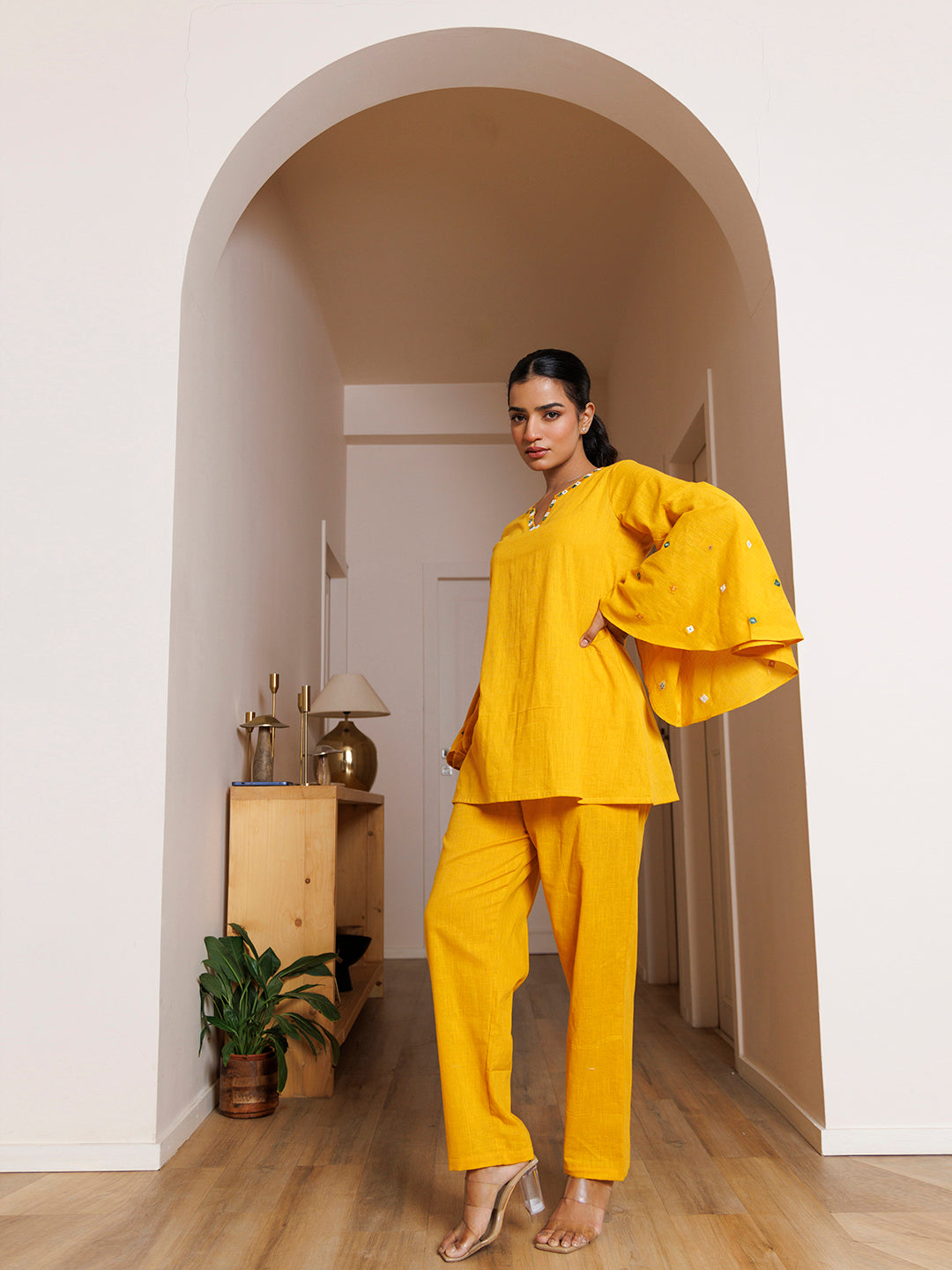 Azalea Yellow Embroidered Co- Ord Set  - By Ragavi - qivii