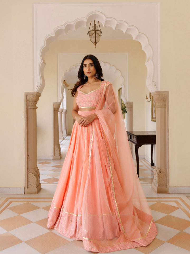 English Rose Cotton Embroidered Lehenga Set BY RAGAVI