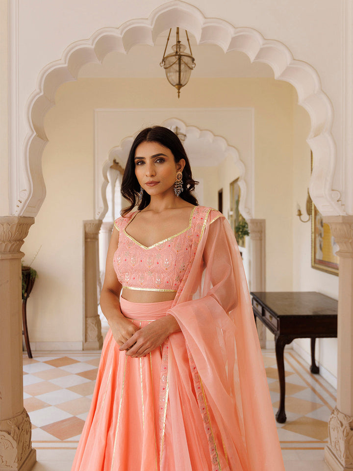 English Rose Cotton Embroidered Lehenga Set BY RAGAVI