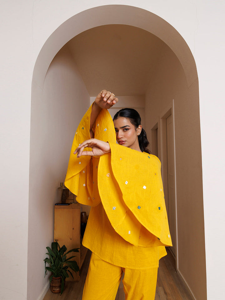 Azalea Yellow Embroidered Co- Ord Set by ragavi