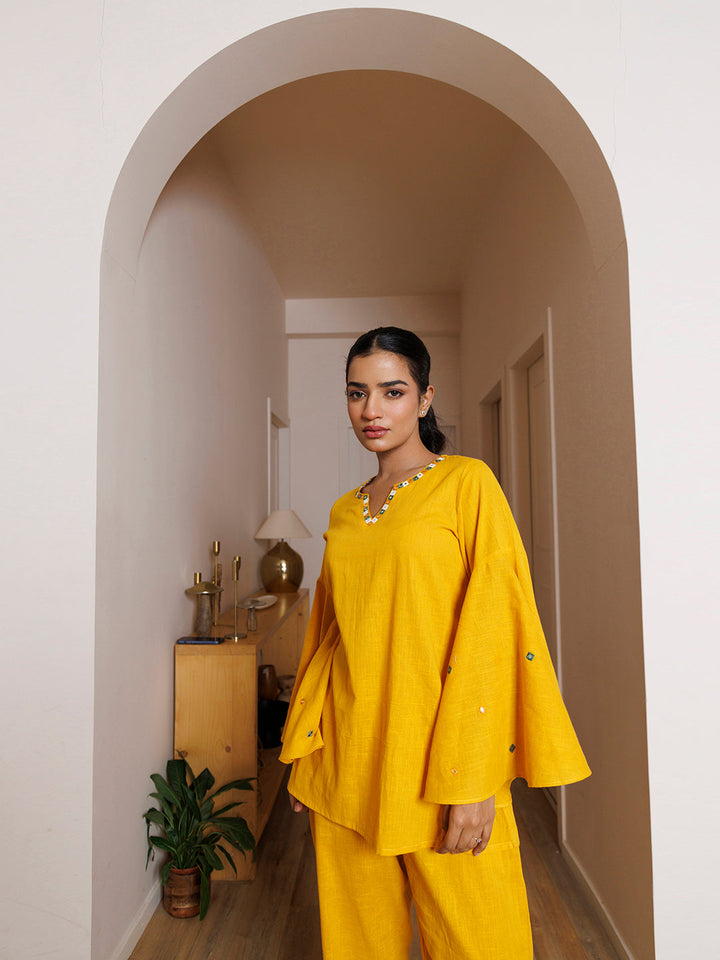 Azalea Yellow Embroidered Co- Ord Set by ragavi