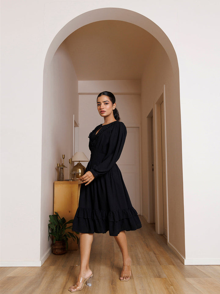 Black Velvet Petunia Cotton Midi Dress by ragavi