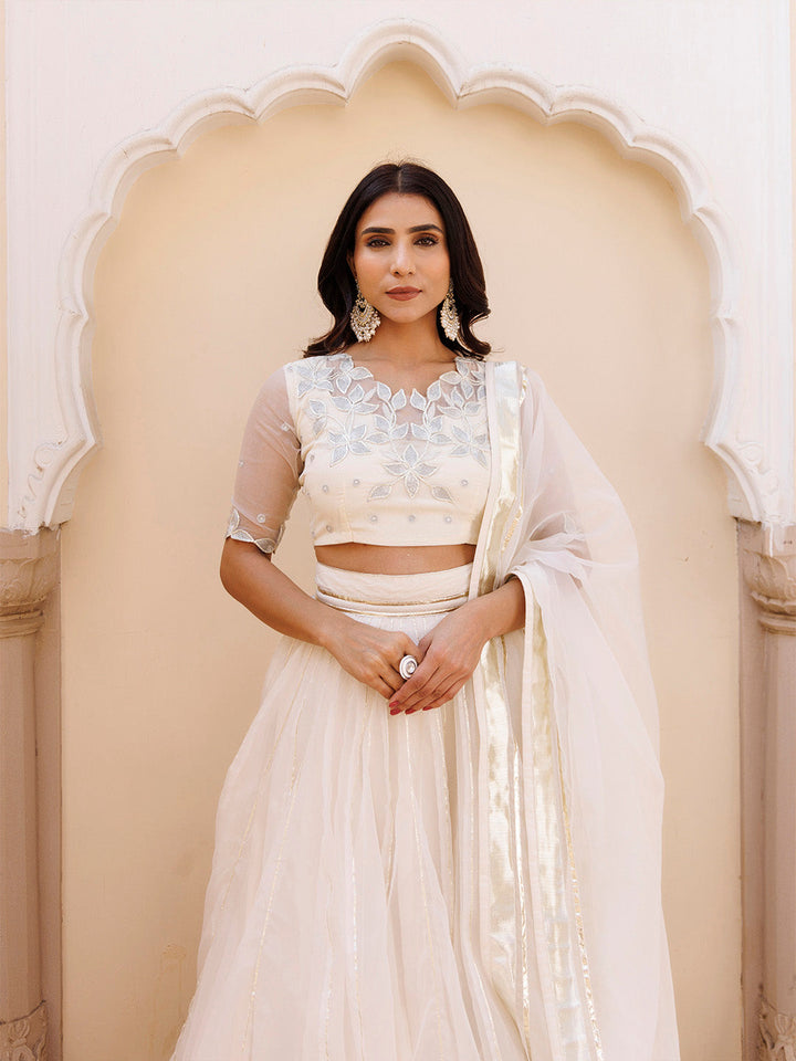 White Whisper Organza Lehenga Set BY RAGAVI