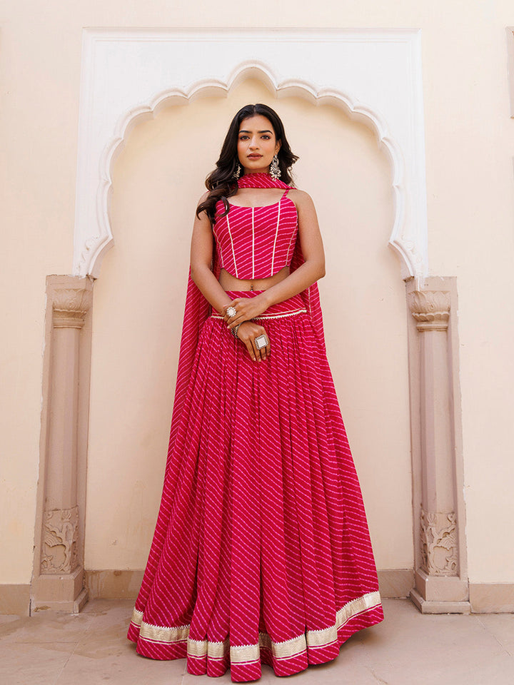 Quartz Pink Leheriya Lehenga Set BY RAGAVI