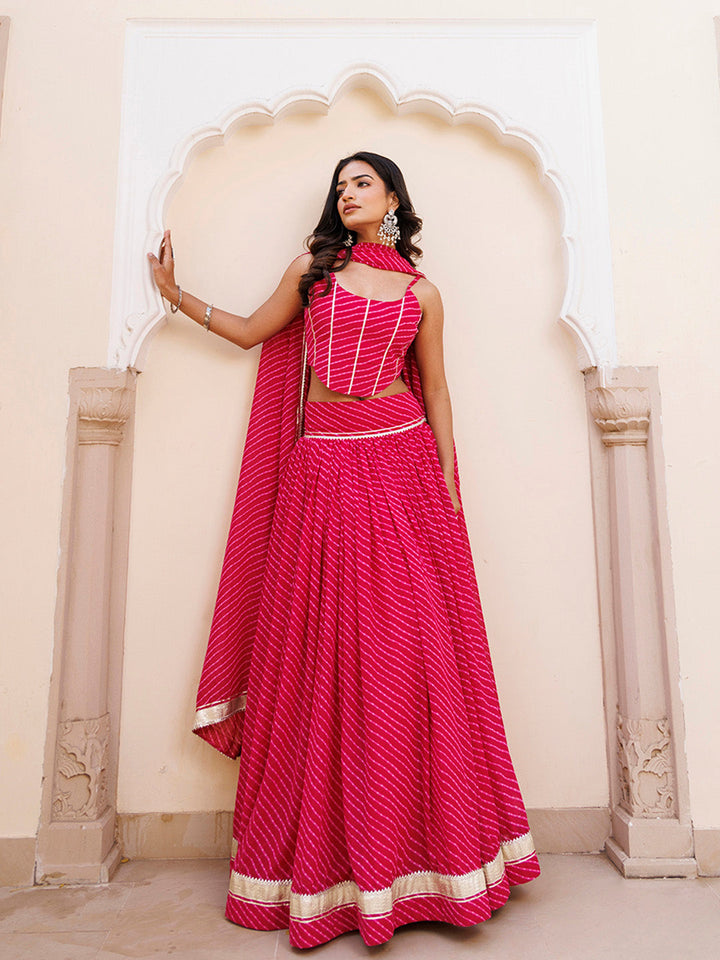 Quartz Pink Leheriya Lehenga Set BY RAGAVI