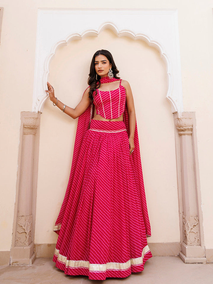 Quartz Pink Leheriya Lehenga Set BY RAGAVI