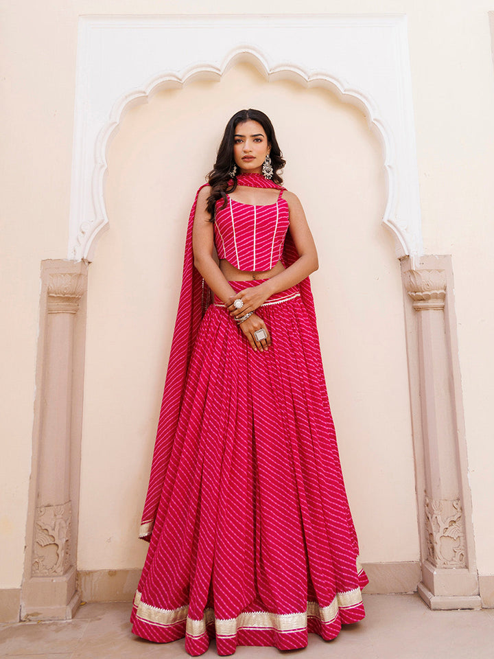 Quartz Pink Leheriya Lehenga Set BY RAGAVI