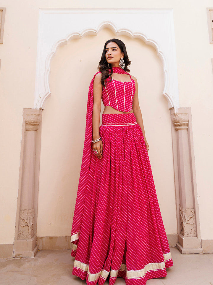 Quartz Pink Leheriya Lehenga Set BY RAGAVI