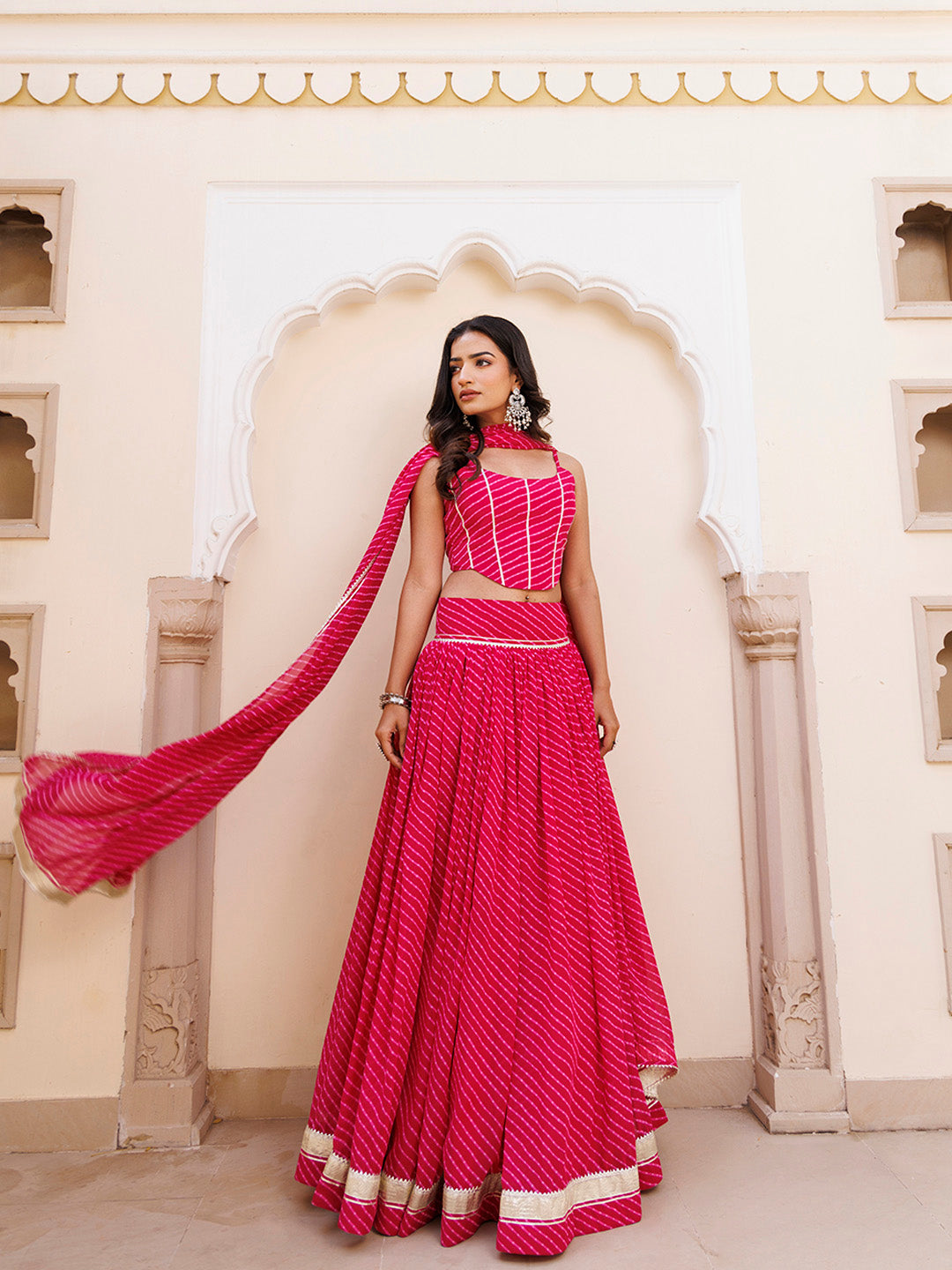 Quartz Pink Leheriya Lehenga Set BY RAGAVI