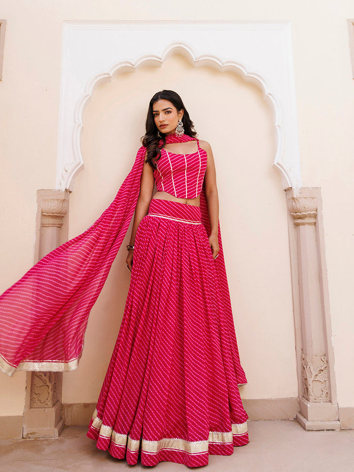 Quartz Pink Leheriya Lehenga Set BY RAGAVI