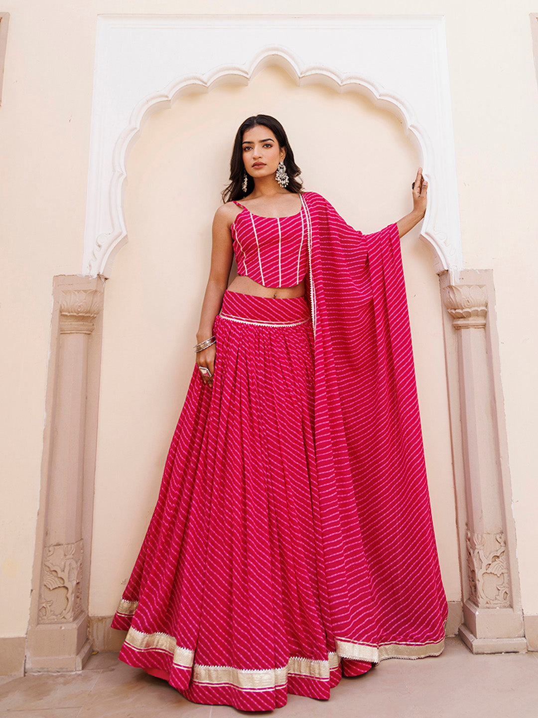 Quartz Pink Leheriya Lehenga Set BY RAGAVI