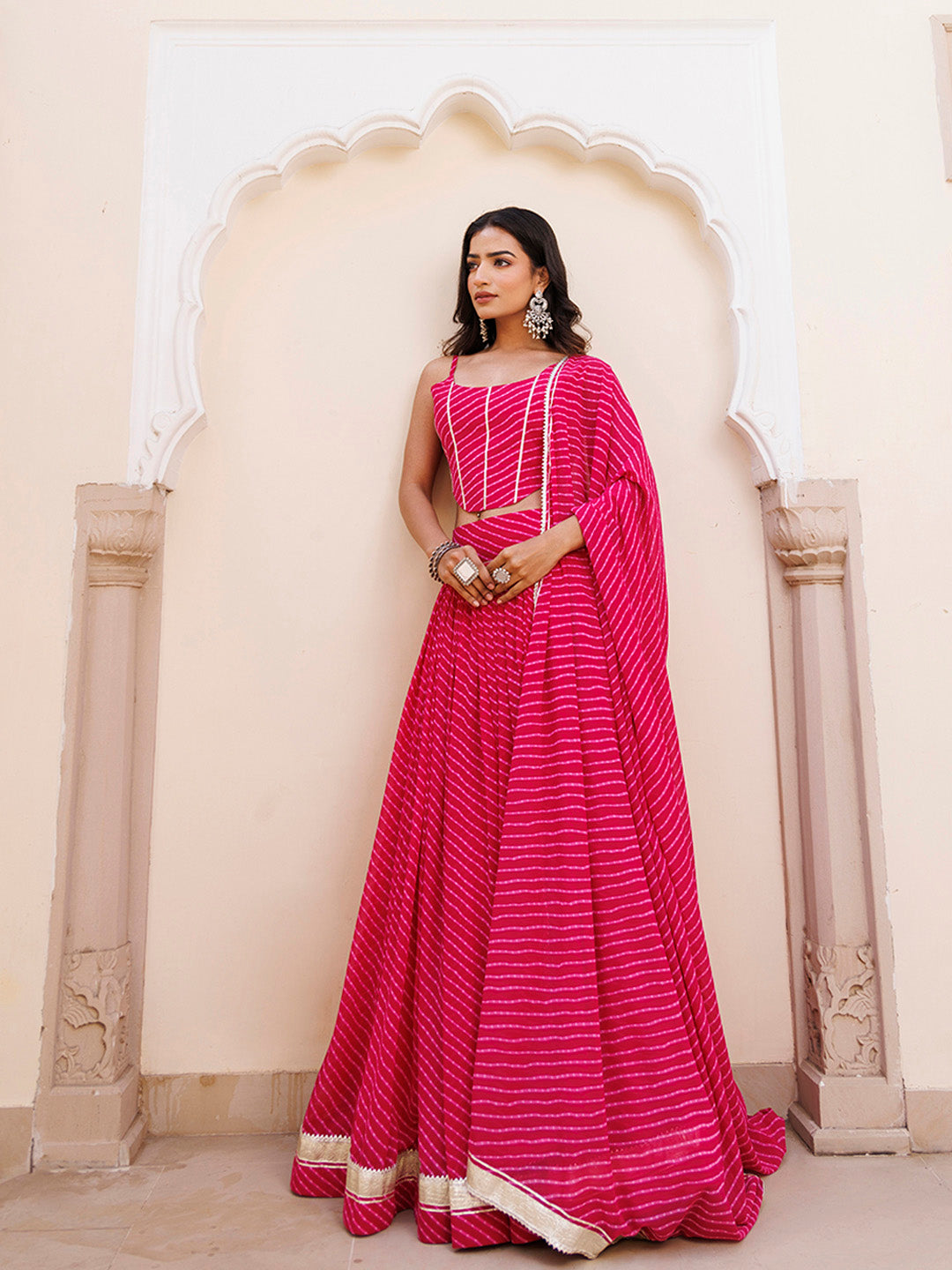 Quartz Pink Leheriya Lehenga Set BY RAGAVI