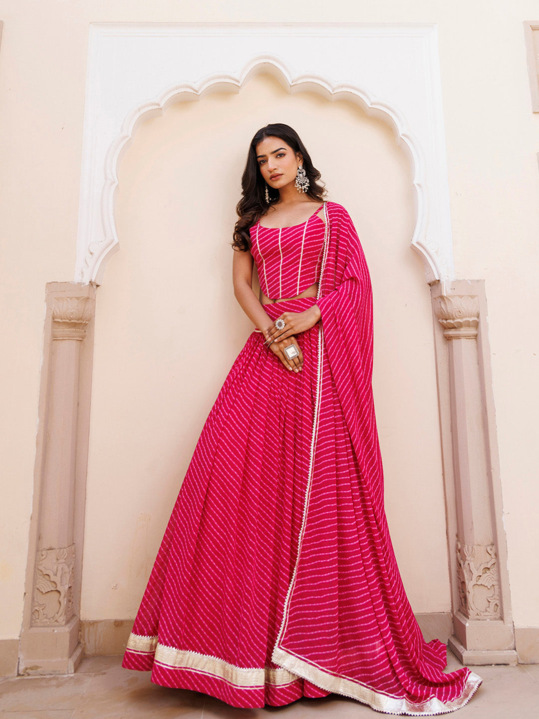 Quartz Pink Leheriya Lehenga Set BY RAGAVI