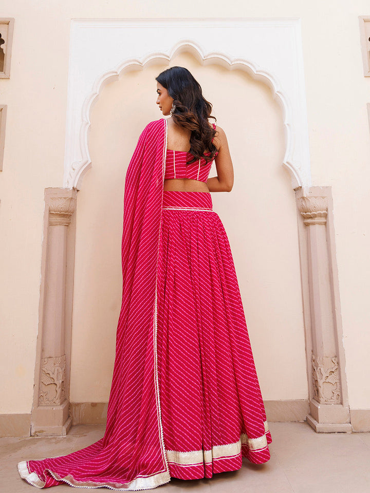 Quartz Pink Leheriya Lehenga Set BY RAGAVI