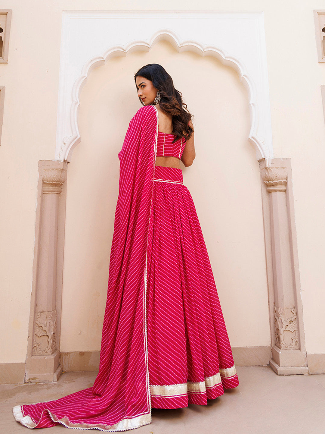 Quartz Pink Leheriya Lehenga Set BY RAGAVI