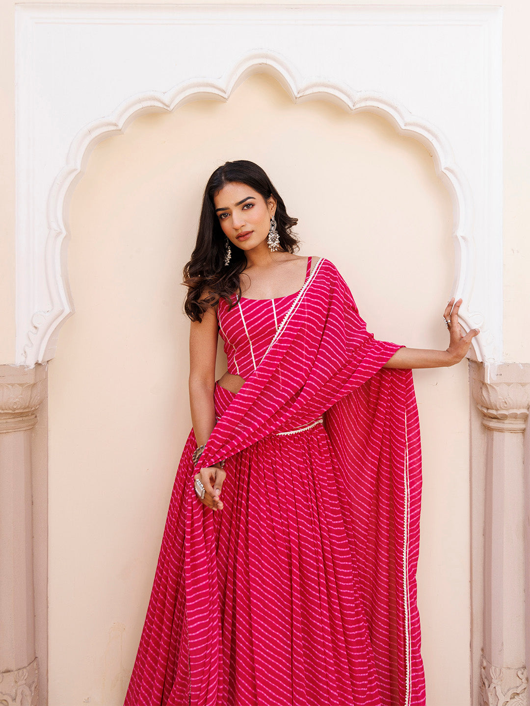 Quartz Pink Leheriya Lehenga Set BY RAGAVI