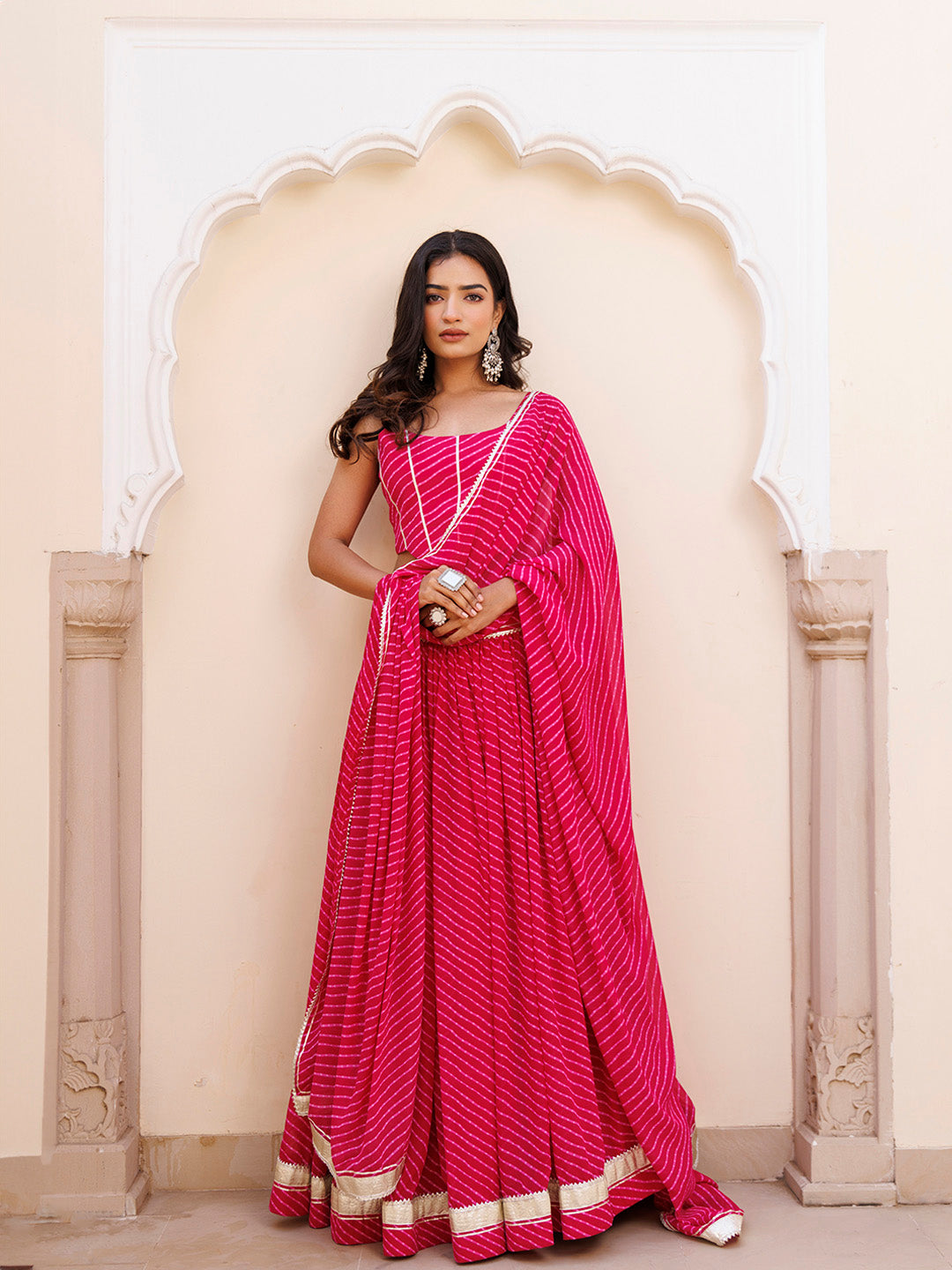 Quartz Pink Leheriya Lehenga Set BY RAGAVI