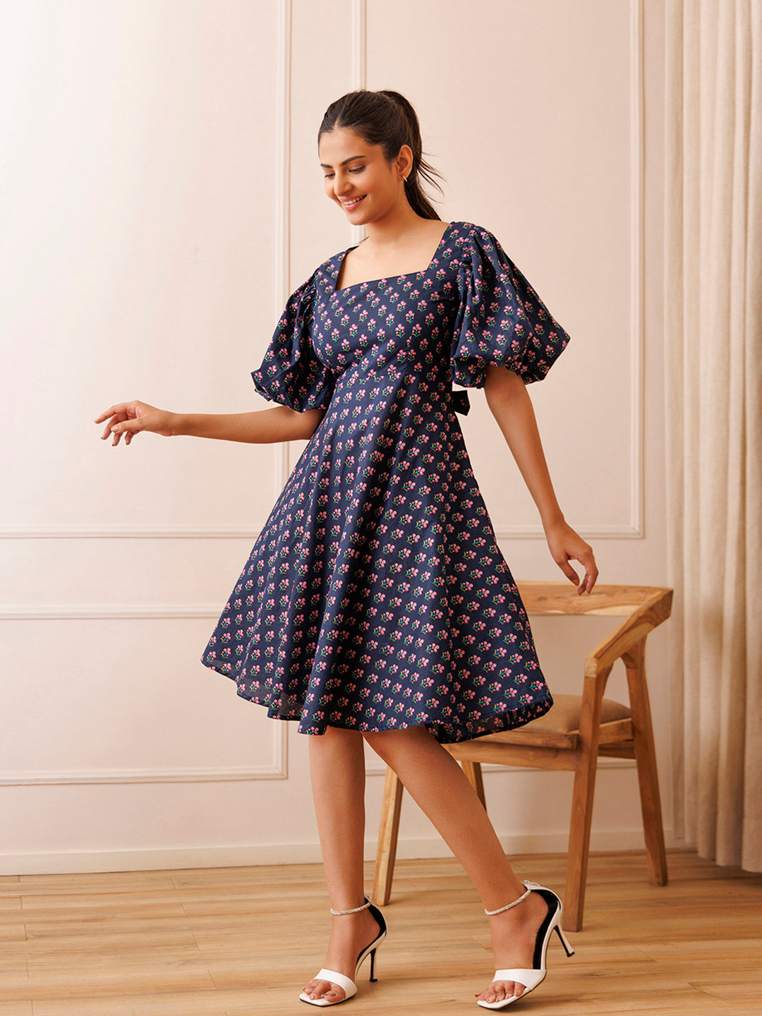 Ocean Pearl Blue Cotton Printed Dress by ragavi