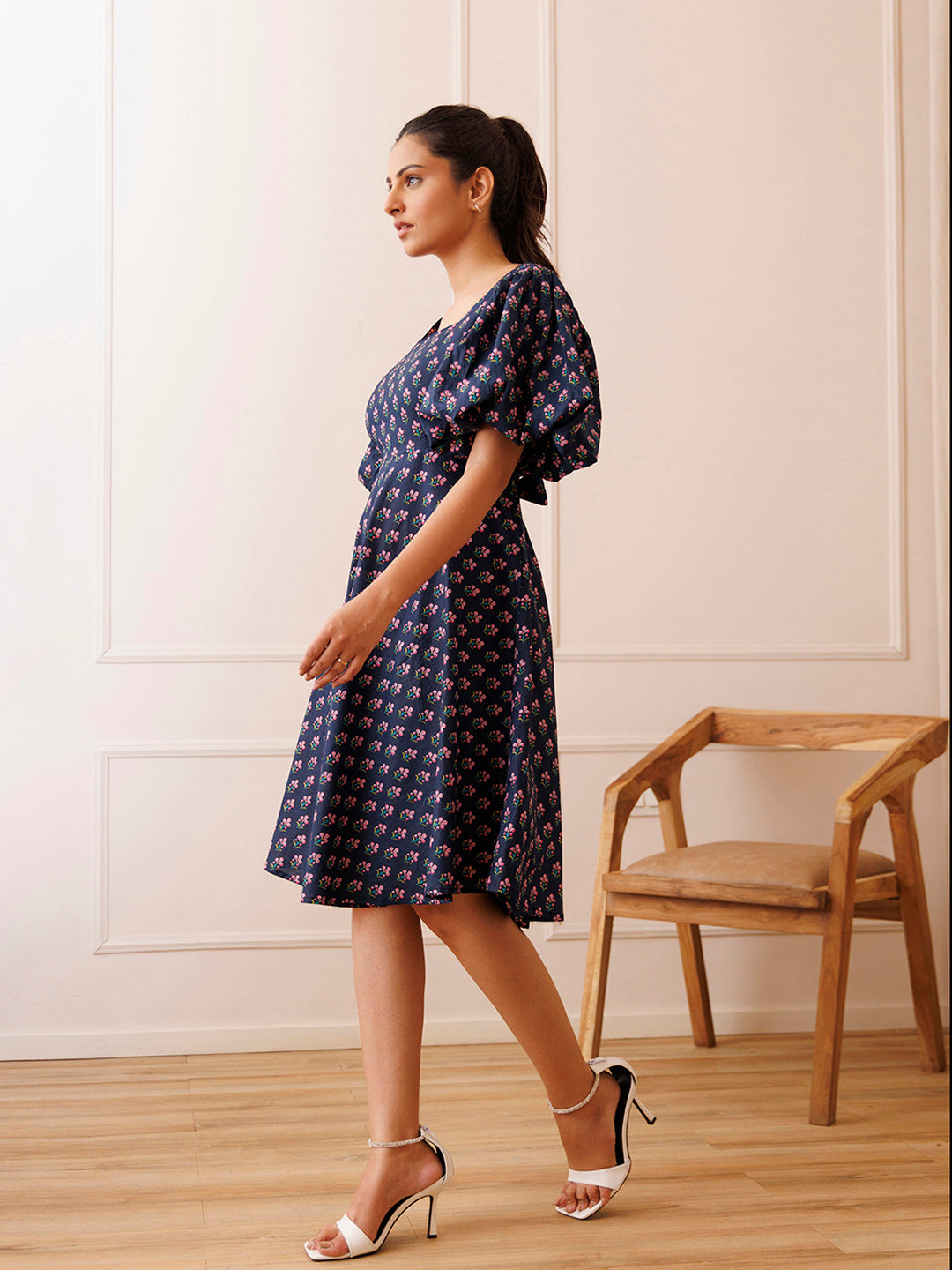 Ocean Pearl Blue Cotton Printed Dress by ragavi