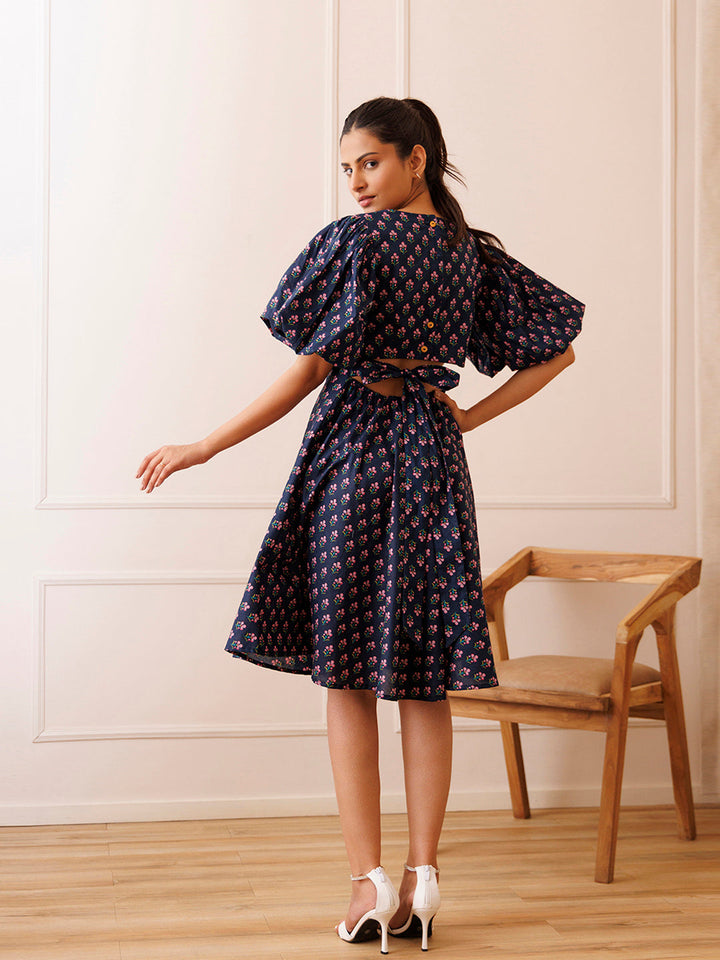 Ocean Pearl Blue Cotton Printed Dress by ragavi