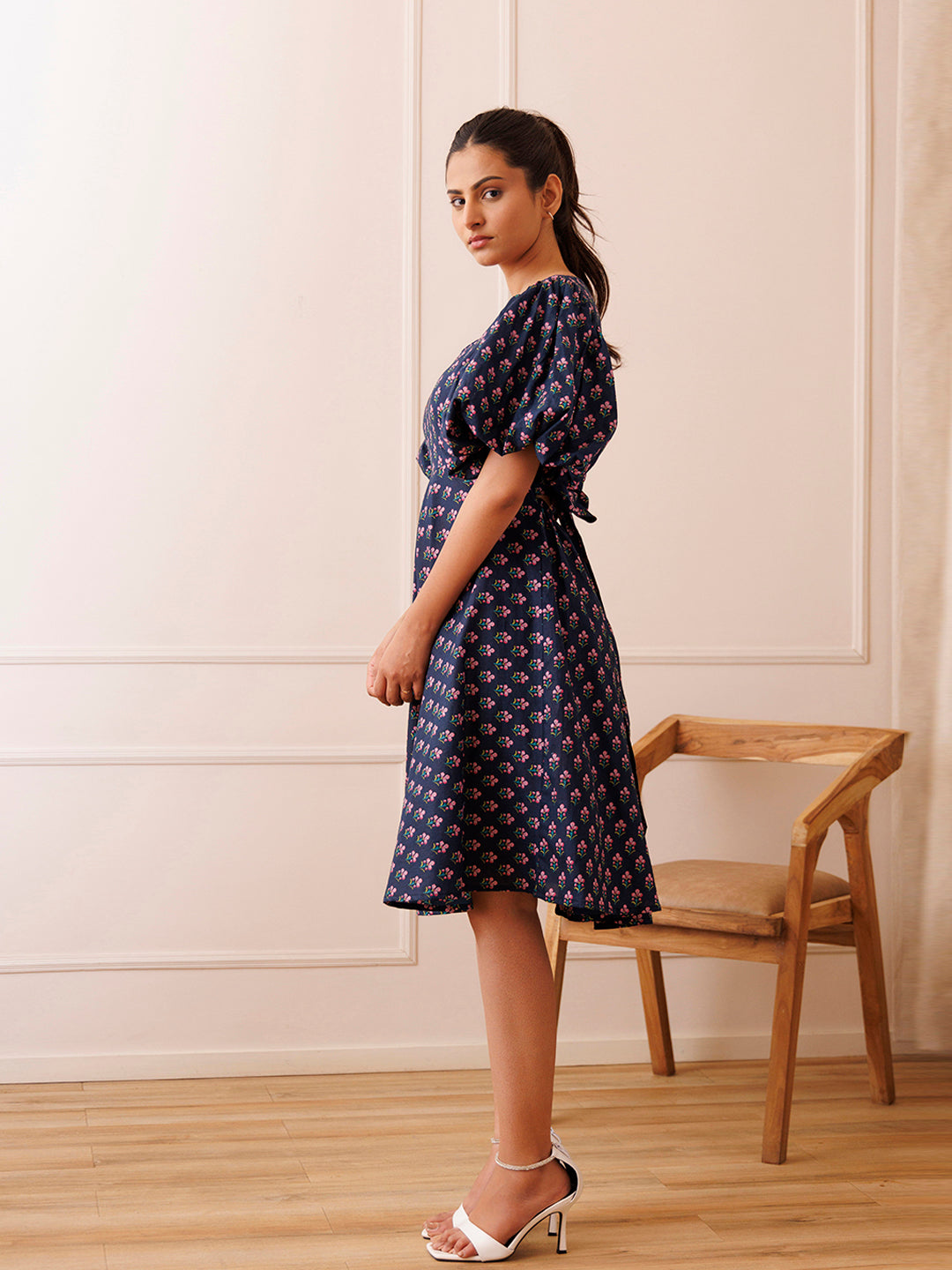 Ocean Pearl Blue Cotton Printed Dress by ragavi