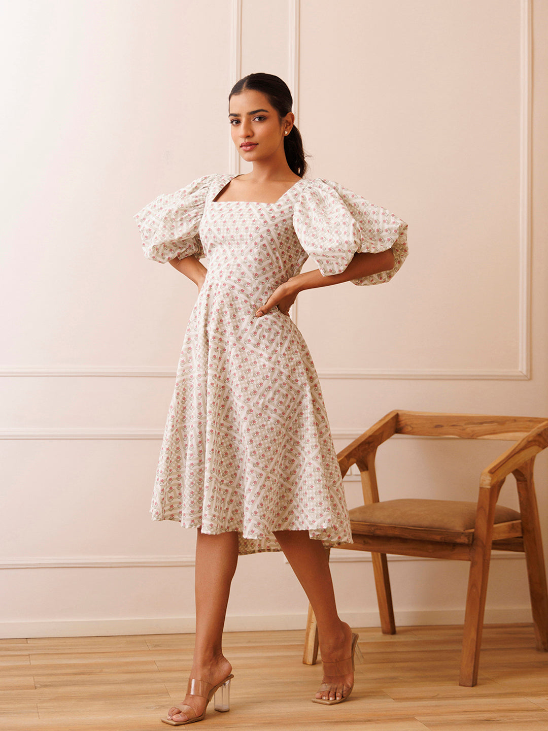 Dahlia White Cotton Printed Dress by ragavi