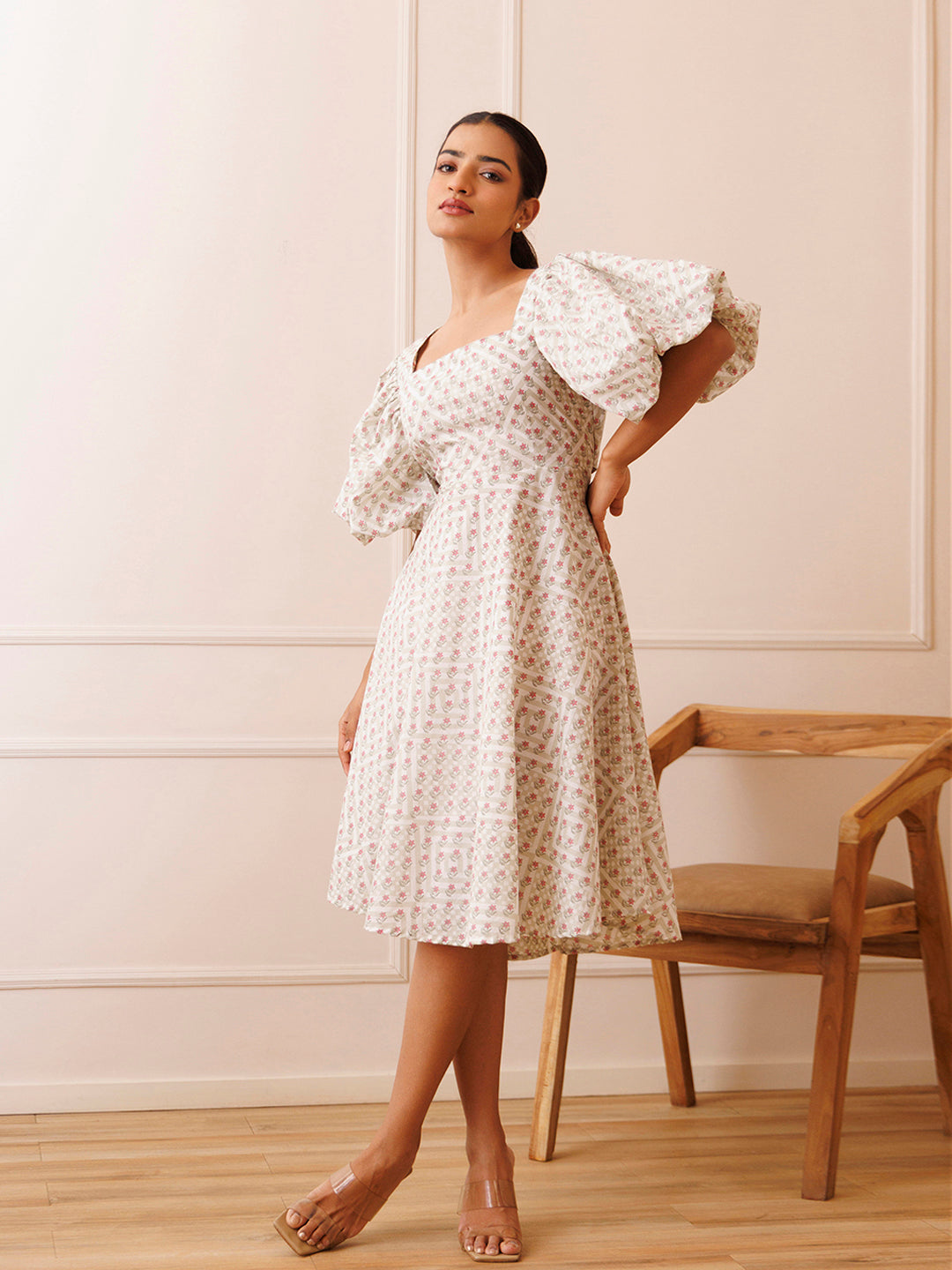 Dahlia White Cotton Printed Dress by ragavi