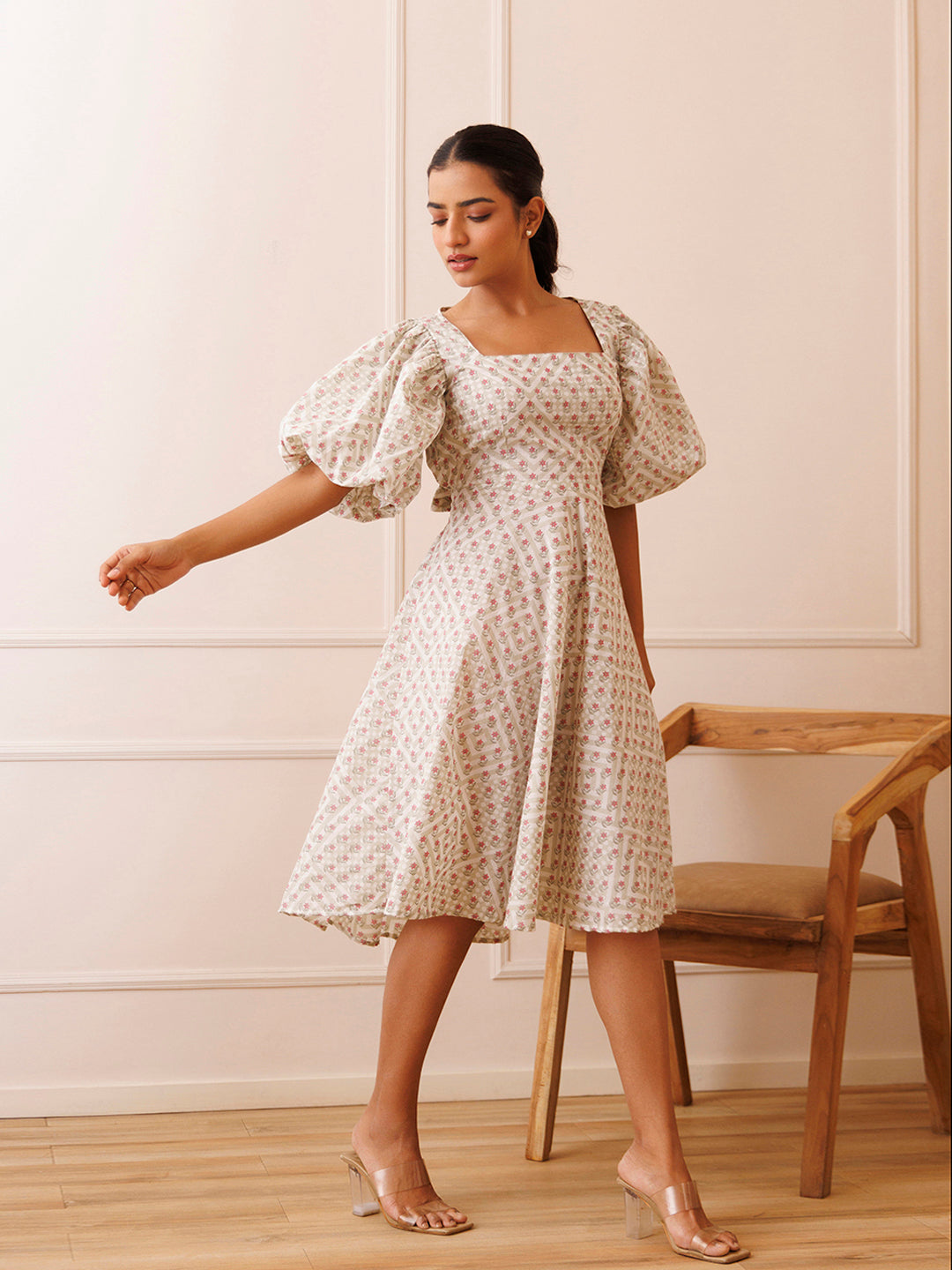 Dahlia White Cotton Printed Dress by ragavi