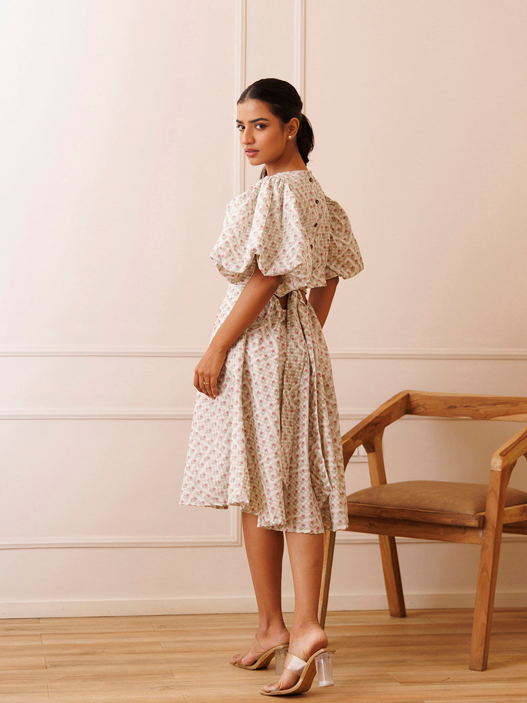 Dahlia White Cotton Printed Dress by ragavi