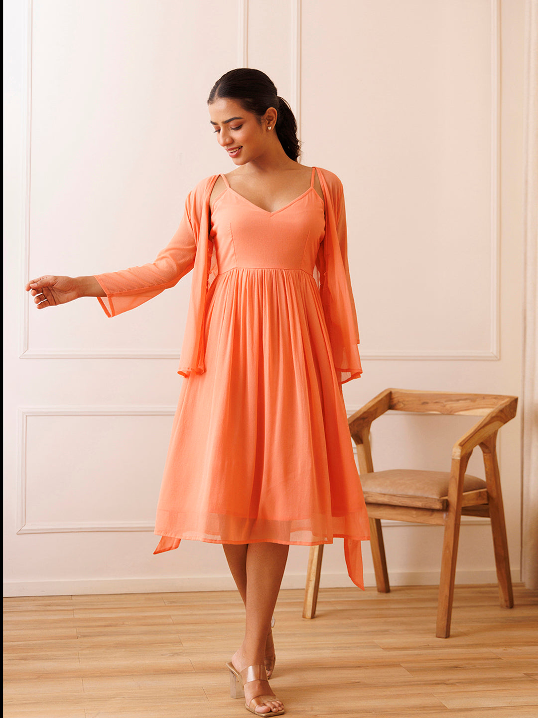 Campanella Peach Chiffon Dress by ragavi