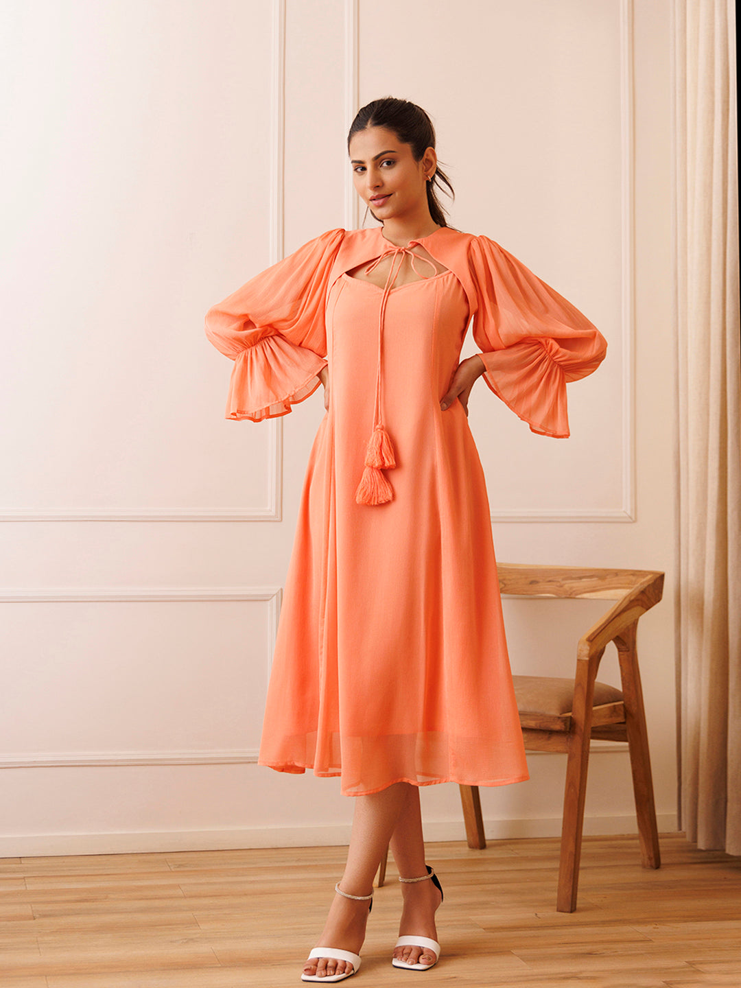 Heather Peach Orange Chiffon Dress by ragavi